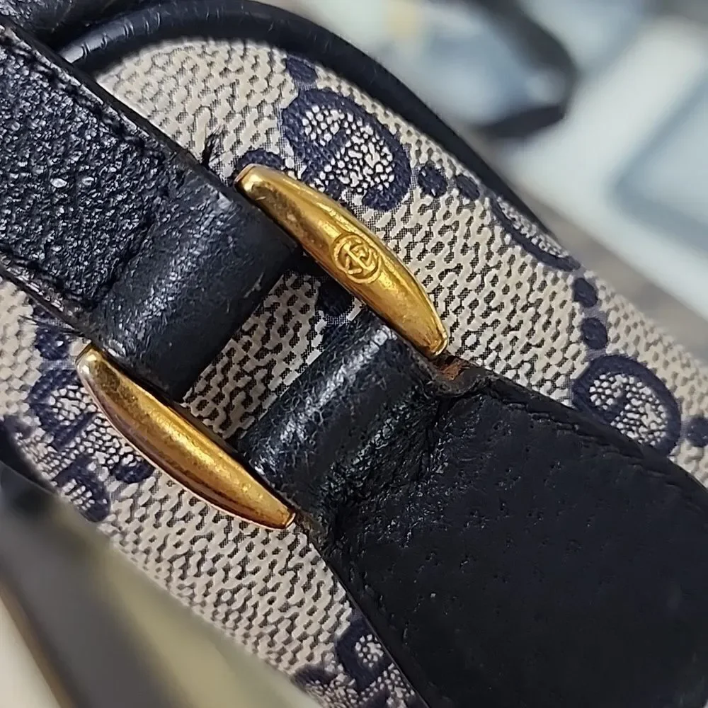 Authentic Vintage Gucci Sherry Blue Red Monogram Crossbody Purse Bag - Picture 9 of 10